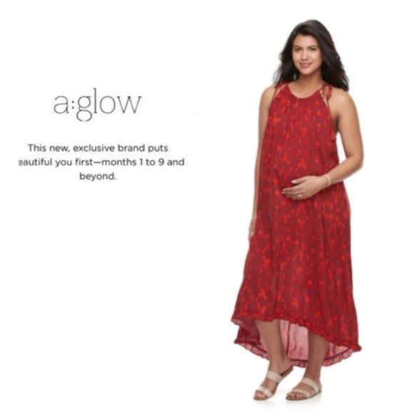 a:glow Dresses & Skirts - SOLD a:glow Maternity Red Halter Maxi Dress Sz S